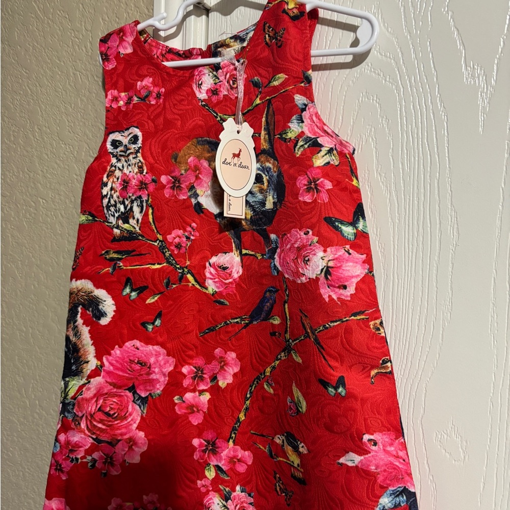 Vibrant Red Floral and Animal Print Dress NWT